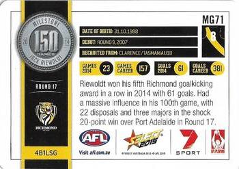 2015 Select AFL Champions - Milestone Game Foils #MG71 Jack Riewoldt Back